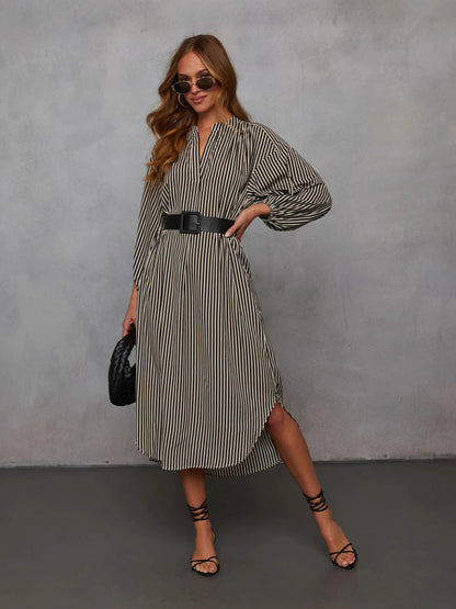 Striped Belted Midi Shirt Dress