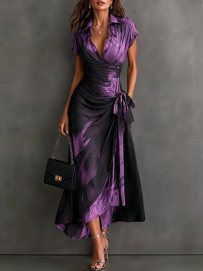 Midi Wrap Dress in Abstract Print