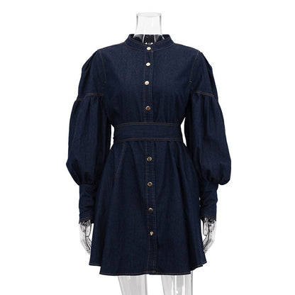 Adeline | Puff-Sleeve Denim Dress