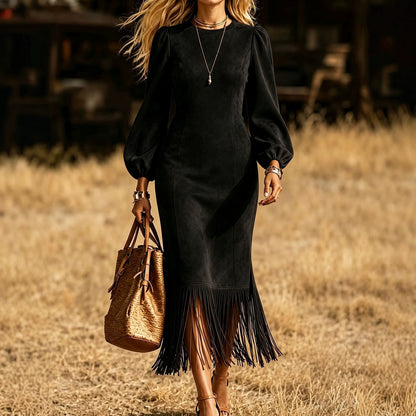 Elegant Fringe-Hem Midi Dress