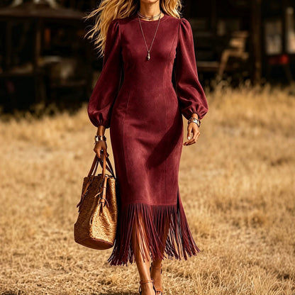 Elegant Fringe-Hem Midi Dress