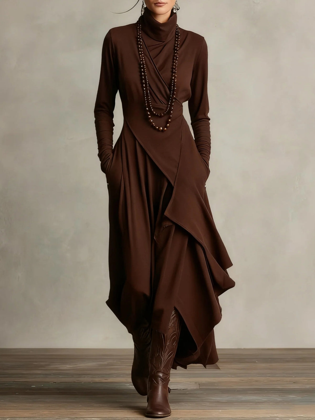 Seraphina | Asymmetric Draped Turtleneck Maxi Dress