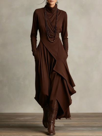 Seraphina | Asymmetric Draped Turtleneck Maxi Dress