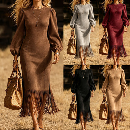 Elegant Fringe-Hem Midi Dress