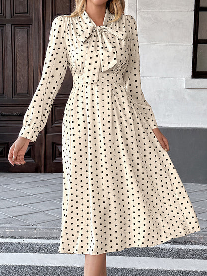 Clara | Polka Dot Bow-Neck Midi Dress