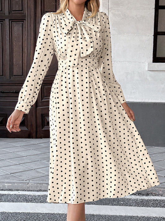 Clara | Polka Dot Bow-Neck Midi Dress
