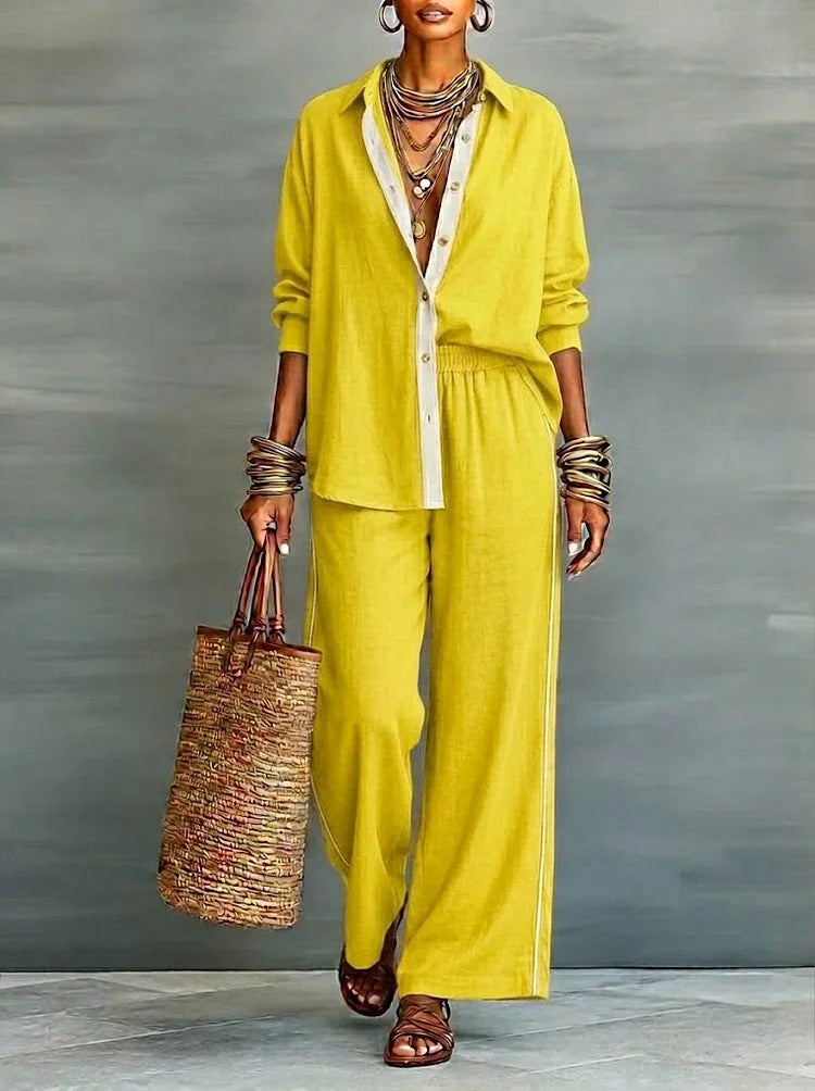 Cotton and Linen Contrast-Trim Relaxed Two-Piece Set