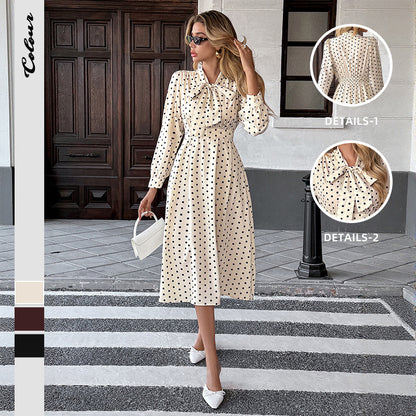 Clara | Polka Dot Bow-Neck Midi Dress