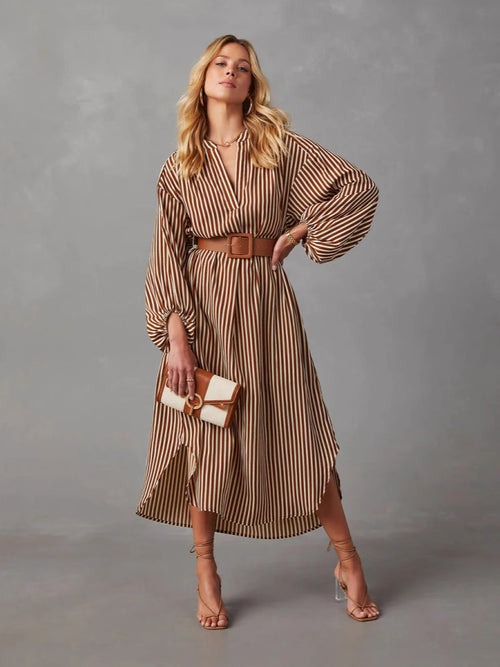 Striped Belted Midi Shirt Dress