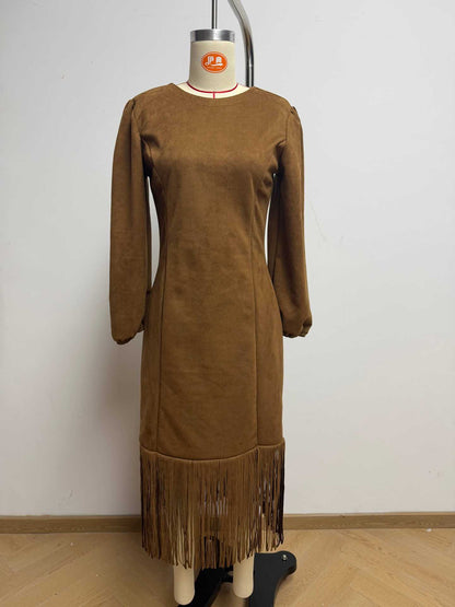Elegant Fringe-Hem Midi Dress