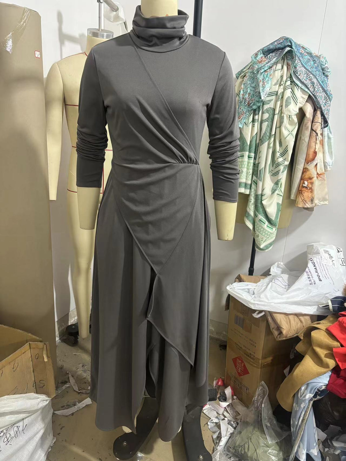Seraphina | Asymmetric Draped Turtleneck Maxi Dress