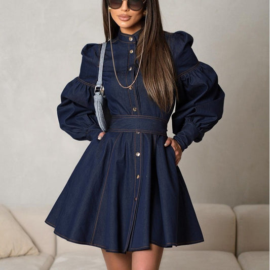 Adeline | Puff-Sleeve Denim Dress
