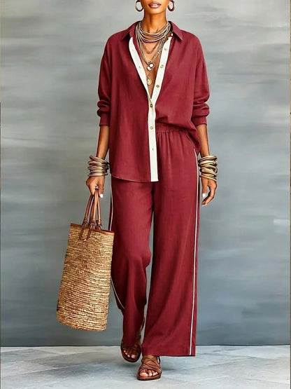 Cotton and Linen Contrast-Trim Relaxed Two-Piece Set