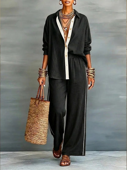 Cotton and Linen Contrast-Trim Relaxed Two-Piece Set