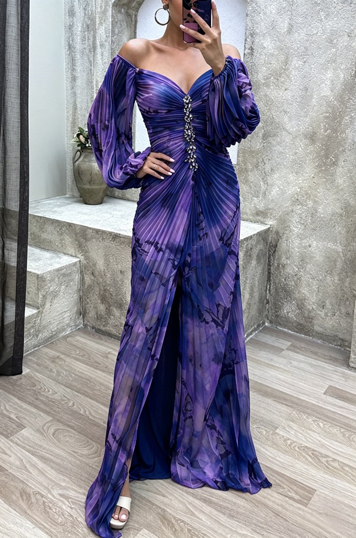Embellished Ruched Maxi Dress