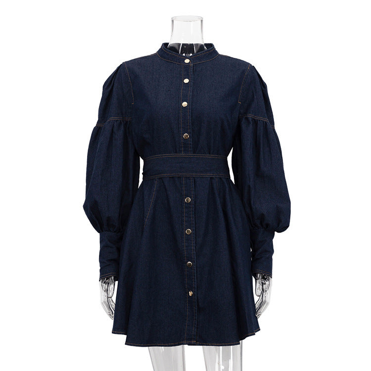 Adeline | Puff-Sleeve Denim Dress