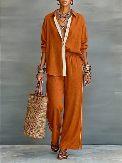 Cotton and Linen Contrast-Trim Relaxed Two-Piece Set