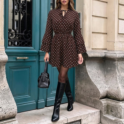 Rosalie | Polka Dot Tie-Neck Mini Dress