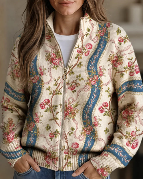 Evelina | Vintage Rose Paisley Zip Cardigan