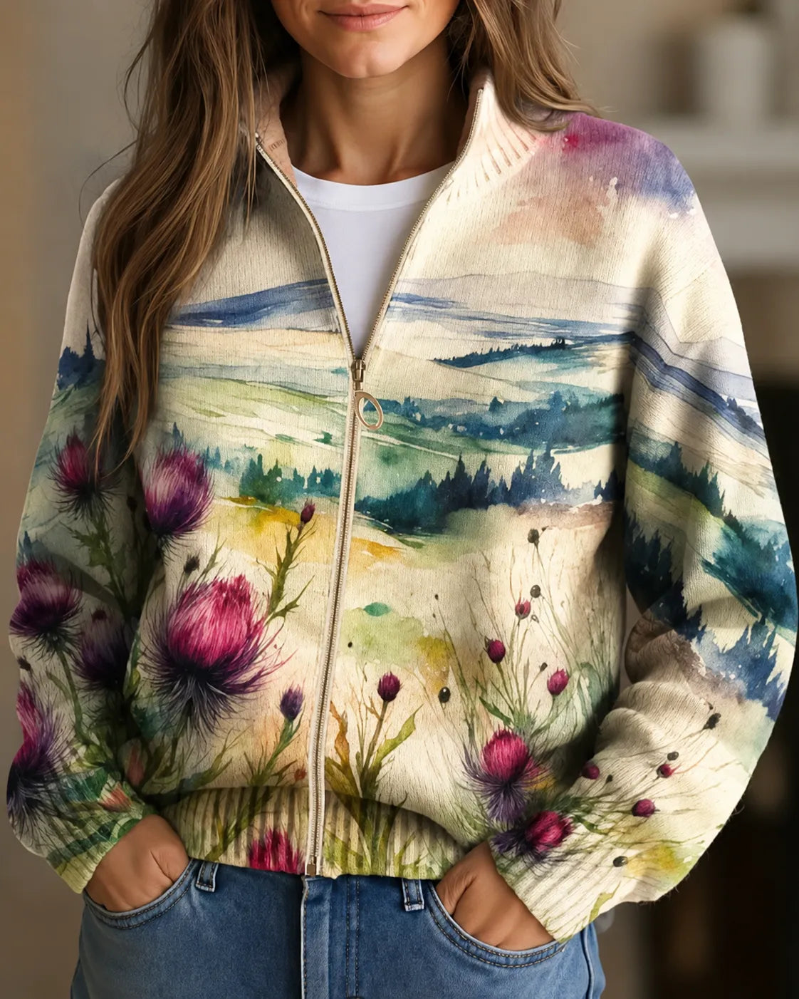 Heather | Thistle Meadow Zip Cardigan