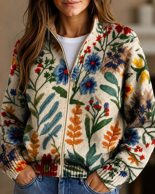 Flora | Painted Wildflower Zip Cardigan