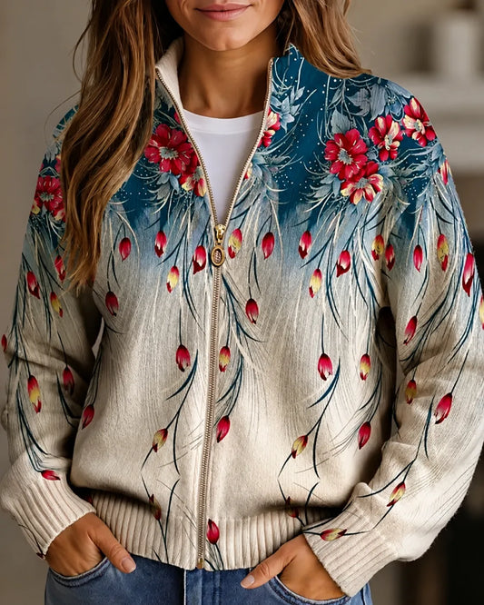Coralie | Cascading Floral Zip Cardigan