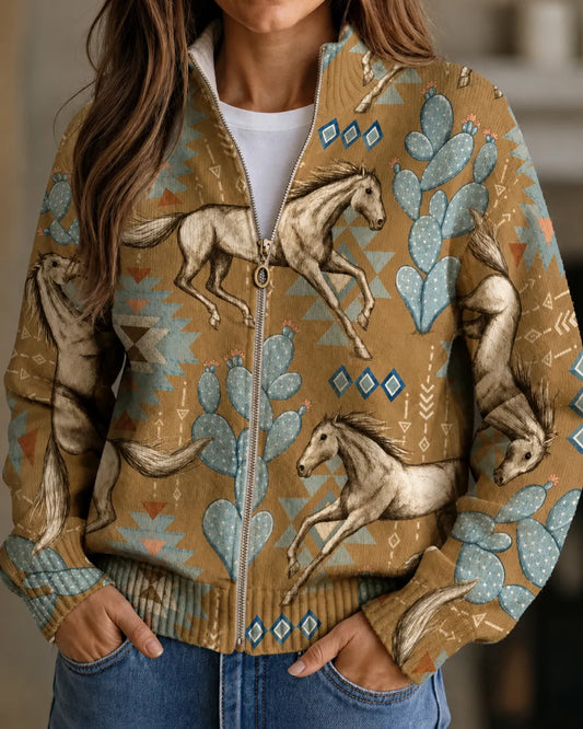 Sierra | Western Horse Print Zip Cardigan