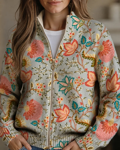 Elara | Botanical Full-Zip Cardigan