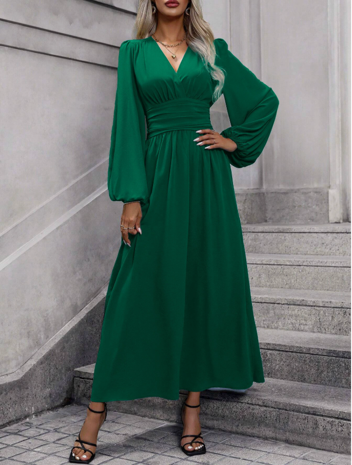 Celestine Ruched Waist V-Neck Maxi Dress