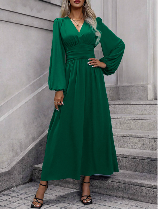 Celestine Ruched Waist V-Neck Maxi Dress