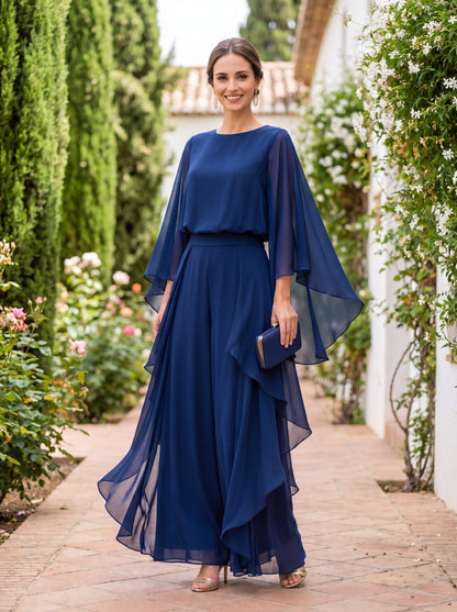 Cape-Sleeve Top and Ruffled Skirt Two-Piece Set