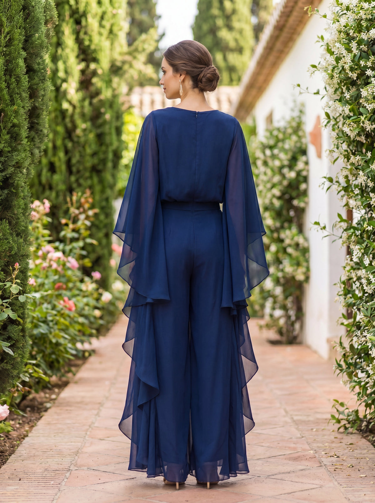 Cape-Sleeve Top and Ruffled Skirt Two-Piece Set