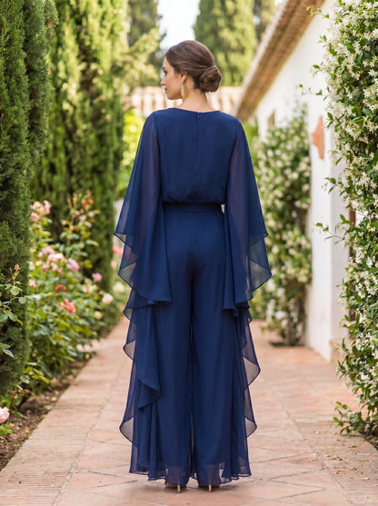 Cape-Sleeve Top and Ruffled Skirt Two-Piece Set