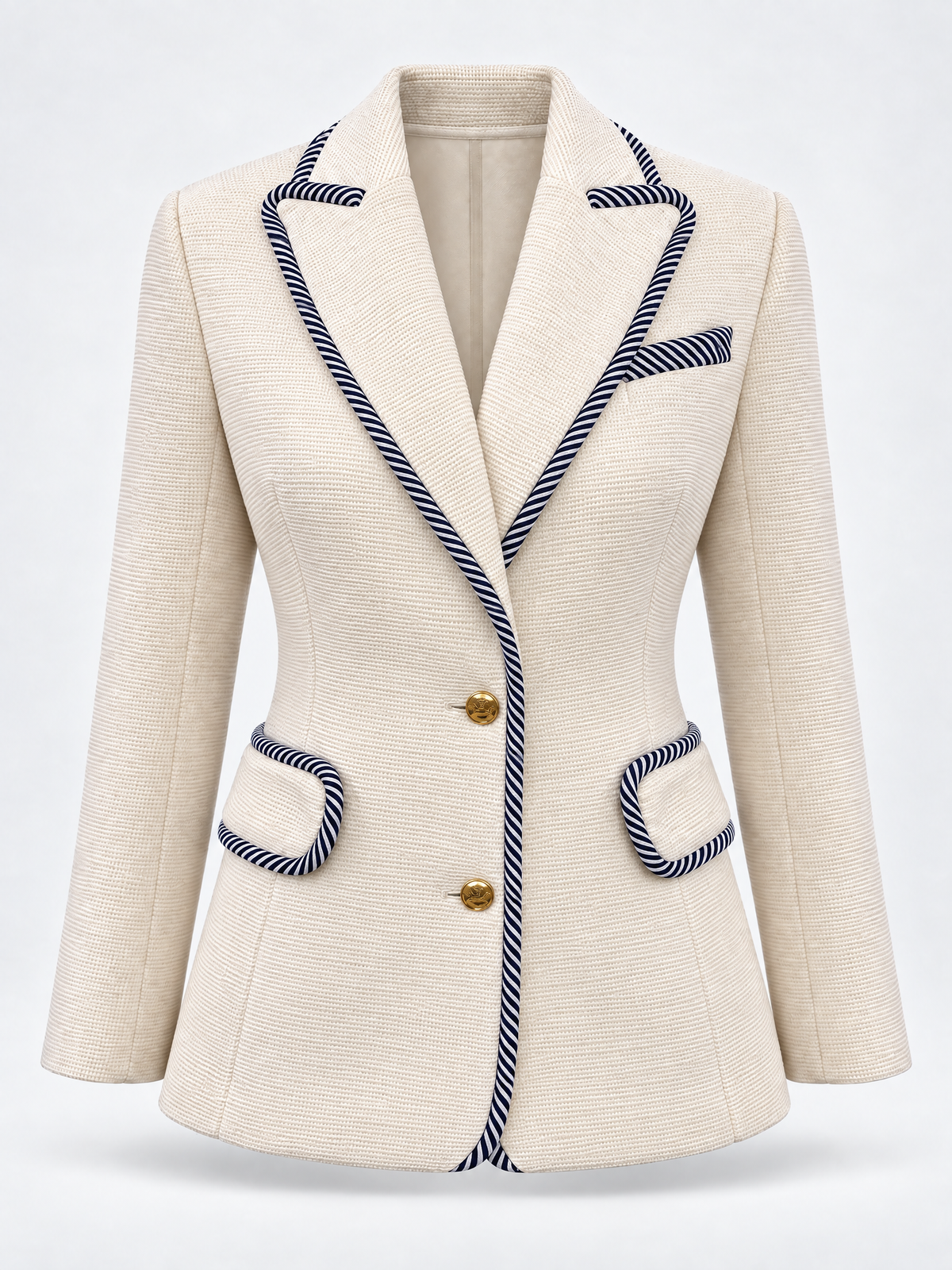 Quiet Luxe Gold Button Textured Blazer Coat