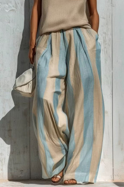 Casual sleeveless top and loose striped trousers set