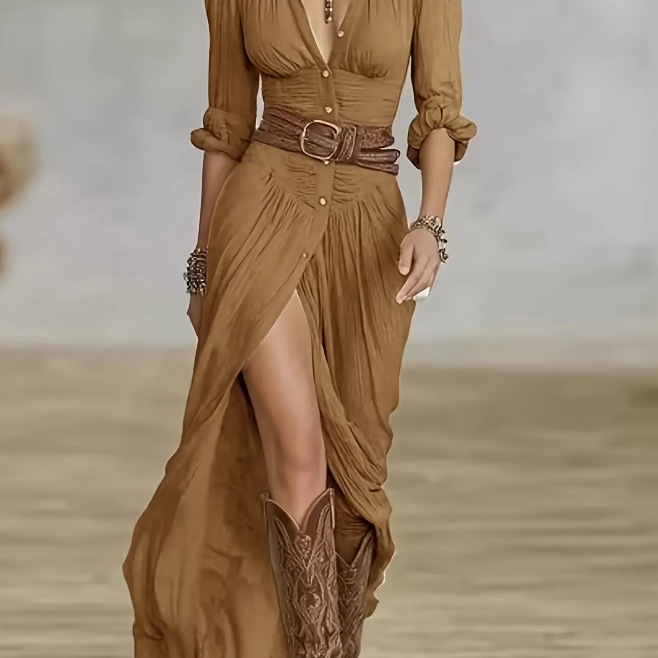Selena | Belted Button-Front Maxi Dress