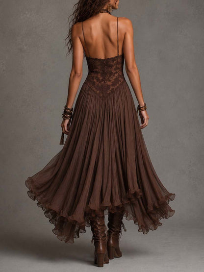 Ines™ | Chiffon Maxi Dress with Lace Panels