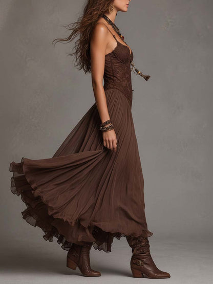 Ines™ | Chiffon Maxi Dress with Lace Panels
