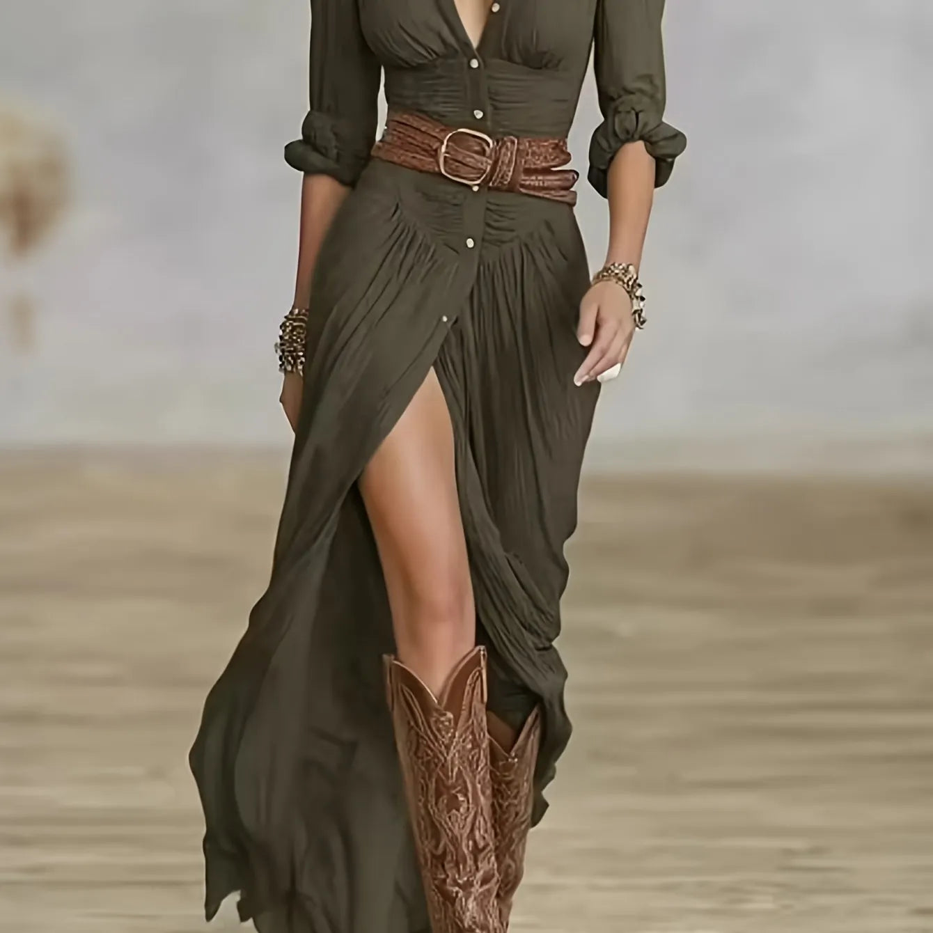 Selena | Belted Button-Front Maxi Dress