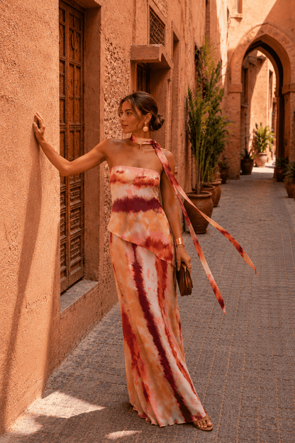 Pilar™ | Long Printed Set with Strapless Neckline