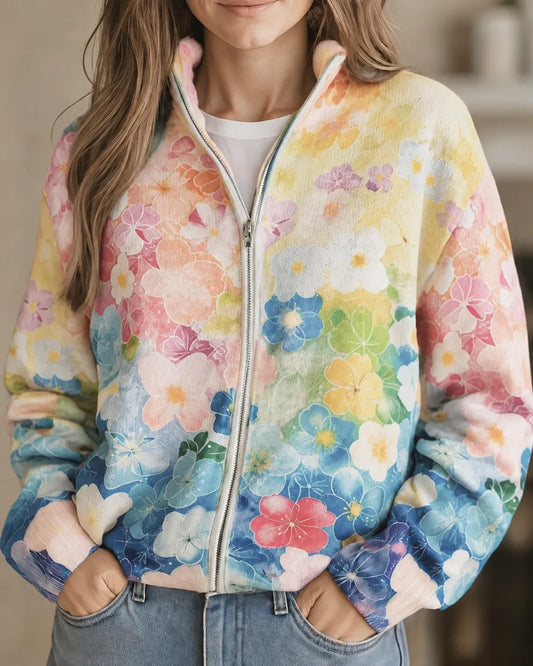 Liana | Watercolor Garden Zip Cardigan