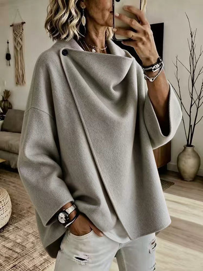 Women's Asymmetrical Button Wrap Collar Poncho