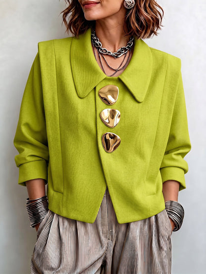 Chic Sculptural Gold-Buttoned Tailored Jacket
