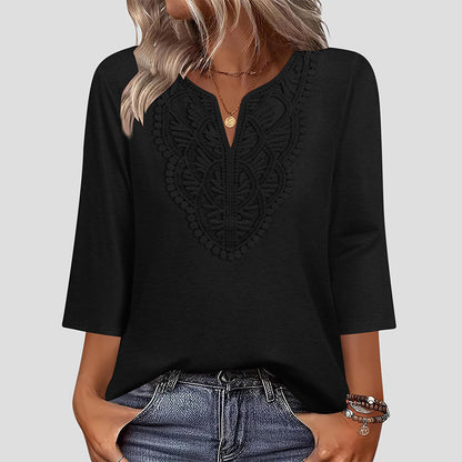 Lace-Trim V-Neck Blouse