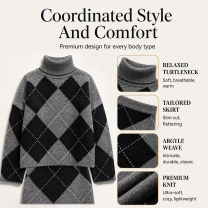 Argyle Knit Sweater & Skirt 2-Piece Set