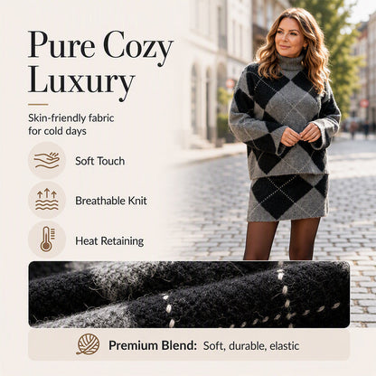 Argyle Knit Sweater & Skirt 2-Piece Set